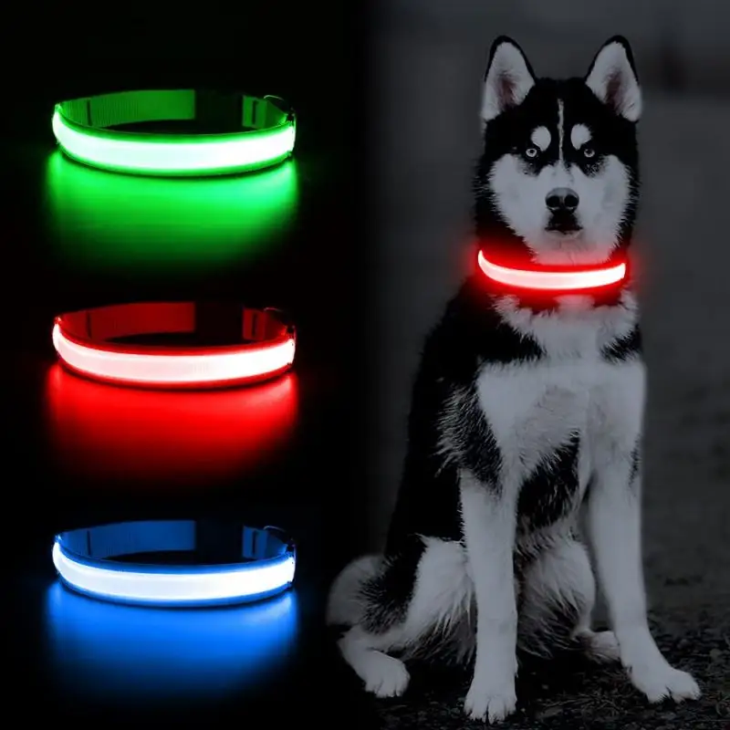 ปลอกคอสุนัข LED ชาร์จไฟได้แบบ USB กันน้ำ IPX7ตามสั่งปลอกคอสุนัขเรืองแสงในที่มืด