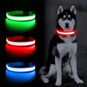 Custom IPX7 Waterproof USB Rechargeable LED Dog Collars Light Up Glow In The Dark Dog Collar