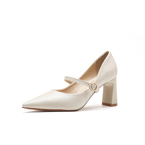 Zapatos de Novia de Satén con Tacón Cuadrado y Punta en Pico, Modelo Mary Jane 7777-4 - Product Image 5