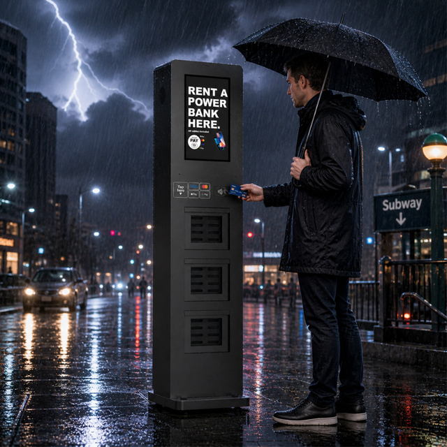 Relink 24 Slots Outdoor Shared Power Bank Station IP55 Waterproof Fast Charging Rental Station NFC POS Surge Protection Kiosk