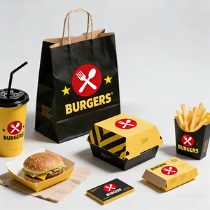 กล่องกระดาษพับได้ขนาดเล็กสำหรับใส่อาหาร เช่น เบอร์เกอร์ เฟรนช์ฟรายส์ แซนวิช กล่องอาหารแบบนำกลับบ้าน พิมพ์โลโก้ได้ - Product Image 1