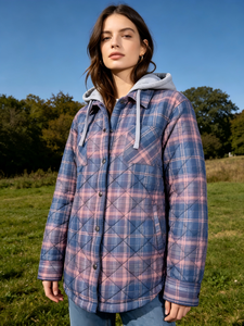 Chemise à carreaux pour <span class=keywords><strong>femme</strong></span> printemps-automne, chemise en flanelle à capuche, chemise chaude pour <span class=keywords><strong>femme</strong></span>, chemise décontractée tendance pour <span class=keywords><strong>femme</strong></span>, boutonnée - Product Image 6