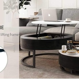 Mesa de centro redonda multifuncional moderna y de estilo contemporáneo para sala de estar y dormitorio, mesa auxiliar de lujo ligero con panel. - Product Image 2