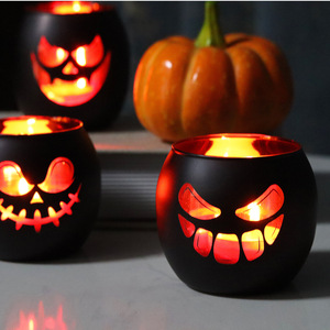 Lanterne de citrouille d'Halloween en métal noir avec visage sculpté, réutilisable, de haute qualité, pour la décoration de la maison et des fêtes - Product Image 1