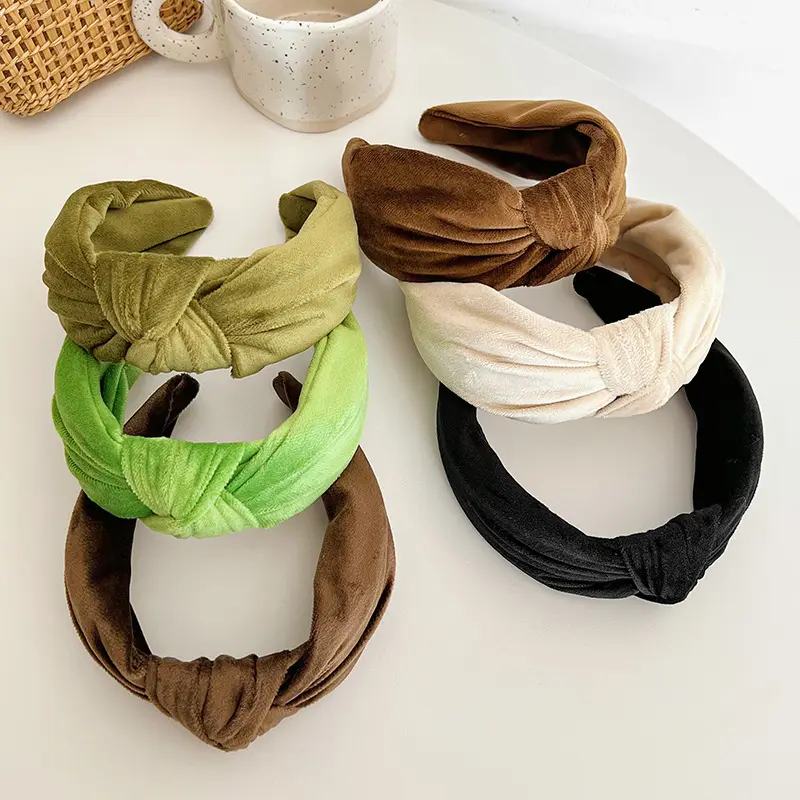 Autumn And Winter Retro Velvet Headbands Wide Top Knot Solid Color Headband Hair Accessories For Women