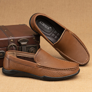 Mocassins d'été respirants pour hommes en cuir véritable, bout rond, doublure en mesh, semelle extérieure en caoutchouc, semelle intermédiaire en EVA, chaussures décontractées - Product Image 4