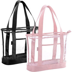 Custom Logo <strong>Clear</strong> Tote Bag Plastic PVC Shopping Shoulder Bag Stadium Approved Zipper Beach <strong>Clear</strong> <strong>Handbag</strong> - Product Image 1