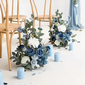Flores decorativas de pasillo para boda, bolas artificiales de Espuma Azul polvoriento para fondo de boda, 2023