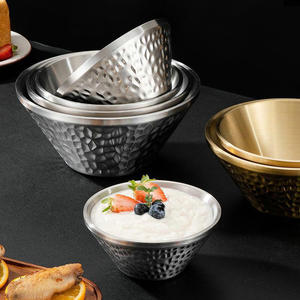Korean Style Stainless Steel Hammered V Shaped Conical Bowl Double Layer Insulated Cold Noodle Salad Bowl Gold 304 - Product Image 3