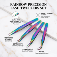 Pince à épiler en acier inoxydable traité thermiquement pour extensions de cils, vente en gros, kit d'extension de cils Ainbow, créez des bouquets de volume 3D-10D