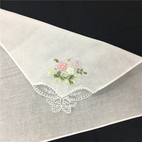 Mouchoirs en tissu doux de qualité supérieure, petits, 28 cm, brodés de fleurs avec dentelle, pour essuyer les mains, vente en gros