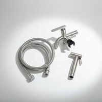 Robinet de bidet WC en acier inoxydable brossé SS304, double sortie, vanne d'angle, pistolet pulvérisateur à main avec tuyau