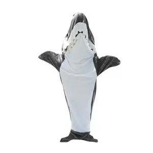 Shark-Shaped Super Soft XL Flannel Hoodie Sleeping Bag for Adults Loose Camping Sleeping Bag with Yarn Dye Technique Embroidery