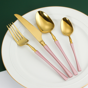 Ensemble de 4 cadeaux en acier inoxydable bon marché <span class=keywords><strong>Vaisselle</strong></span> créative <span class=keywords><strong>Couverts</strong></span> blancs et dorés - Product Image 6