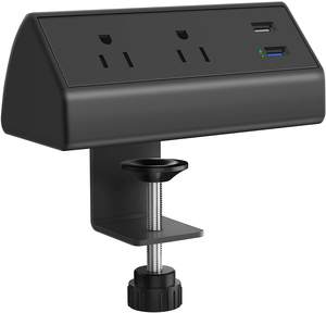 Black 2AC US Outlet 2USB Puerto de carga Abrazadera extraíble en el enchufe de montaje de borde de escritorio Enchufe de carga Usb de montaje en superficie superior de mesa - Product Image 1