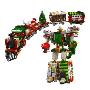 Mould King 12028 Kit de bloques de construcción de tren de vapor de Navidad 5 en 1 Robot transformador abrazadera ladrillos juguetes para niños regalos de cumpleaños