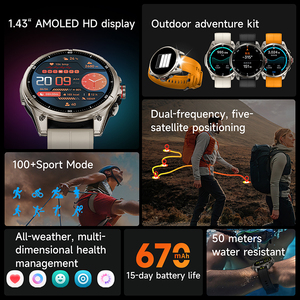 FT66 <span class=keywords><strong>GPS</strong></span> Smart Watch mit Kompass Taschenlampe 3ATM Wasserdichter 660mAh Akku 1,43 Zoll Amoled Display Sport Smartwatch für Männer - Product Image 2