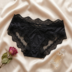 Culottes en satin de luxe pour femmes, taille mi-haute, avec nœud décoratif et bordure en dentelle, respirantes et élégantes, vente en gros - Product Image 1