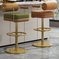 Tabouret de bar de luxe de qualité commerciale, structure en métal doré, revêtement en velours, pivotant, pour hôtel, café, bar, club