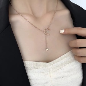 Collana in Acciaio Inossidabile con Stella e Luna, Elegante e Semplice, con Pendente a Mezzaluna Vuota, Catena Regolabile in <span class=keywords><strong>Lana</strong></span> per Donna - Product Image 6