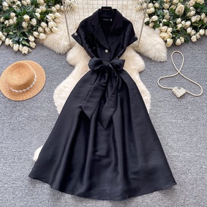 Nuevo Vestido de Verano 2026 para Mujer, Elegante, Midi, Cintura Imperio, Silueta en A, Color Sólido, Manga Corta, con Flores - Product Image 5