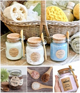 Wholesale <b>Bath</b> Salt Glass Bottle 250ml Cosmetic Jar 8oz Glass Bottle With Wooden Spoon and Cork Lid - Product Image 2