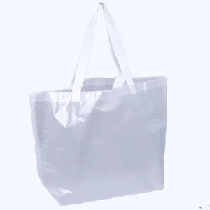 Şeffaf özelleştirilmiş çevre dostu toptan bakkal pp dokuma tote alışveriş saplı çanta