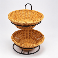 Panier de rangement à deux niveaux en rotin PP, fait main, écologique, imperméable, avec cadre métallique pour la présentation de fruits et de pains dans les restaurants et supermarchés