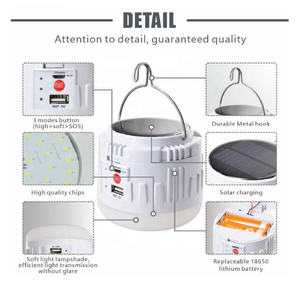 DC USB recargable Solar LED Camping Luz Portátil emergencia multifuncional IP65 clasificación señal de salida lámpara hecha de plástico duradero - Product Image 5