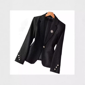 Women's Apricot Short Blazer Solid Color Polyester Anti-Wrinkle Korean Style Spring Autumn Casual Top - Product Image 5
