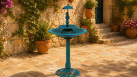 Bain d'oiseaux Art Déco en plastique robuste, couleur verdigris, écologique, avec socle extérieur, bassin d'eau à niveaux, décoration de jardin