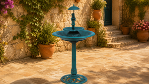 Bain d'oiseaux Art Déco en plastique robuste, couleur verdigris, écologique, avec socle extérieur, bassin d'eau à niveaux, décoration de jardin - Product Image 4