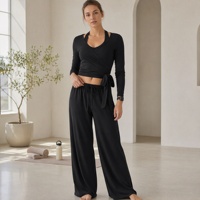 Ensemble de yoga 3 pièces pour femme : haut dos nu, pantalon taille haute à jambes larges, anti-transpiration, séchage rapide, extensible dans 4 directions, respirant et léger