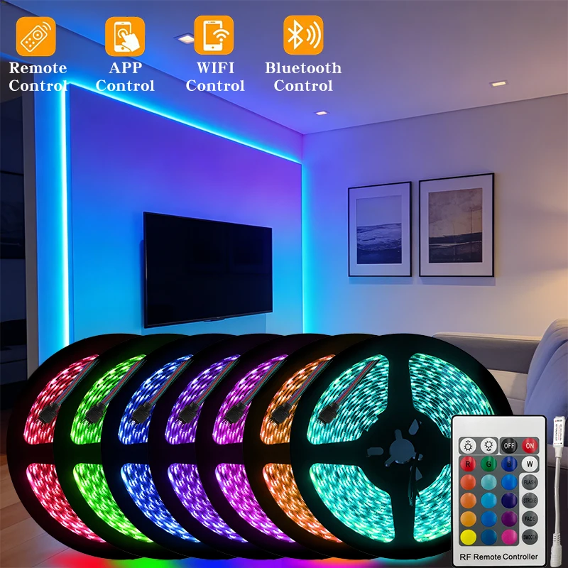 Smart RGB Strip Lights 60,120LEDs 12V 24V Optional 5mm 8mm 10mm Copper PCB With App WiFi Control For Home,Gaming,Bar