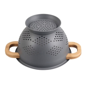 Washing Vegetables, Fruit and Rice and for Draining Cooked Pasta Wooden Bamboo Handles Metal Colander - Product Image 3