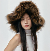 Gorro de invierno de felpa para mujer, cálido y esponjoso, estilo pescador, gorro de piel sintética.