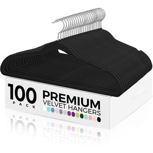 Paquete de 50 Perchas Giratorias de Terciopelo Duraderas, Personalizadas para Trajes, Antideslizantes, de Plástico Negro Flocado, Montables en Pared, Ecológicas, para Tiendas de Ropa - Product Image 1