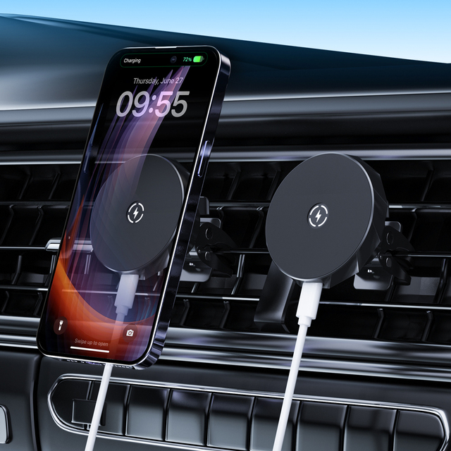 Universal One Hand Operation 360° Rotating Viewing Angle Magnetic Air Vent Phone Holder 15W Fast Wireless Charging Car Mount