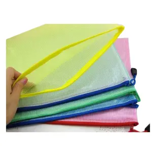 Groothandel Custom Printing Plastic Waterdichte Document Houder Mesh Pouch Rits Bestand Zakken