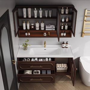 <span class=keywords><strong>Mobile</strong></span> da Bagno in Legno Massello Personalizzato Stile Europeo, Durevole <span class=keywords><strong>e</strong></span> di Alta Qualità, con Venature del Legno Color Caffè, con Lavabi <span class=keywords><strong>e</strong></span> Armadietti a <span class=keywords><strong>Specchio</strong></span> - Product Image 3