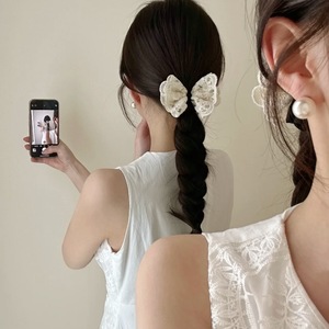 Lazo para el pelo/banda para el pelo de encaje suave y elegante, estilo coreano, banda elástica de tela blanca a la moda. - Product Image 2