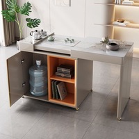 Îlot de cuisine moderne, léger, luxueux et haut de gamme avec rangement, comptoir rétractable pour restaurant ou bureau