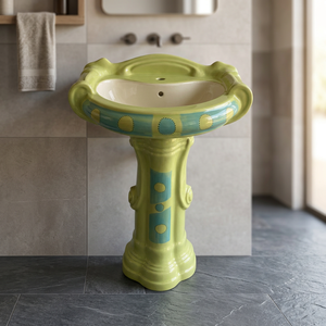 Fancy Pattern Round Shape One-piece Ceramic Floor Stand Wash Basin With Pedestal sterling ceramic washbasin - Product Image 1