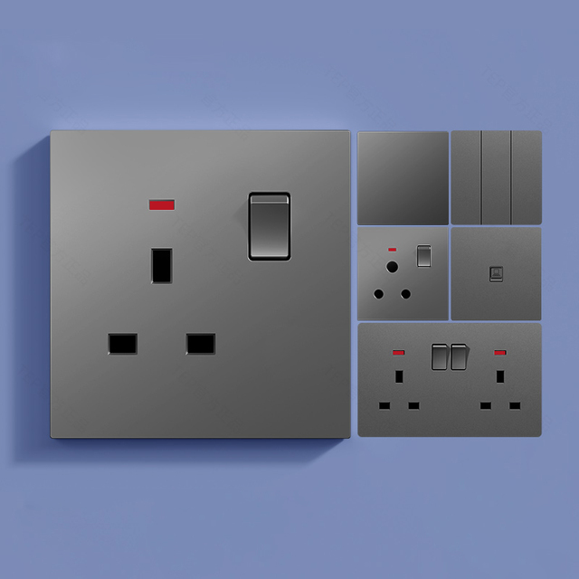 Leathery Acrylic Electrical Accessories British Standard 220V 13A Plug Power Socket Electric Light Wall Sockets