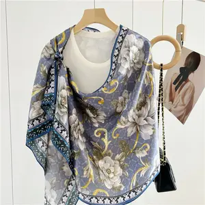 Custom printing Luxury digital printed LOGO long floral raw custom pure silk shawl satin silk scarfs for women stylish