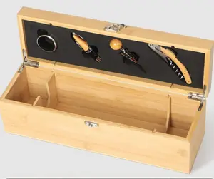 Винная коробка с 4 аксессуарами, винный подарок для мужчин, Подарочный бамбуковый винный футляр с набором инструментов