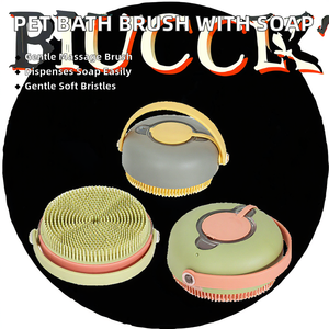 מברשת רחצה לטיפוח חיות מחמד עם מתקן לשמפו וסבון, זיפים רכים מגומי לעיסוי כלבים וחתולים, במלאי - Product Image 2