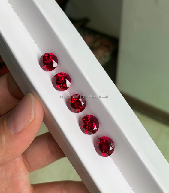 Redleaf Wholesale Round Cut Synthetic Corundum Ruby Price Per Carat Lab Grown Ruby Gemstone