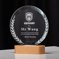 Excellents trophées ronds en verre lumineux, trophées en cristal vierges, base ovale en cristal LED personnalisée, trophée en cristal MH-J747
