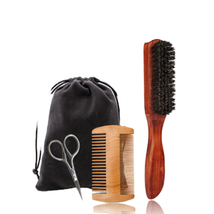 Kit de toilettage portable pour barbe avec manche en métal et brosse à poils pour homme - Product Image 1